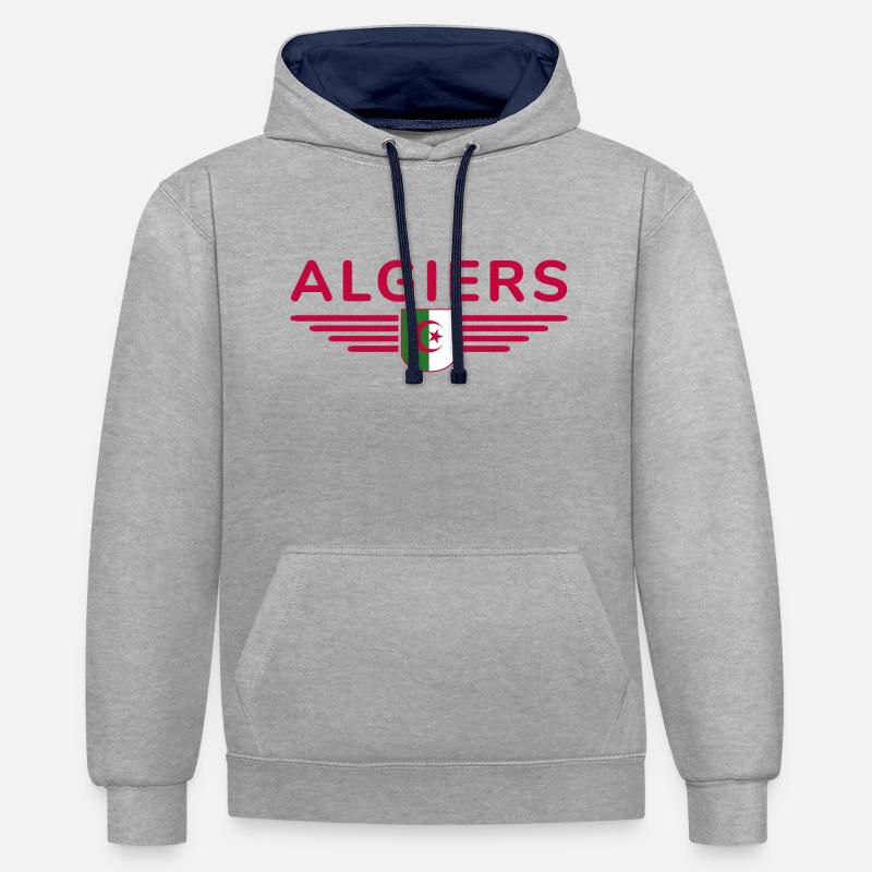 Alger Design – Capitale de l’Algérie - Sweat à capuche contrasté - gris chiné/bleu marine