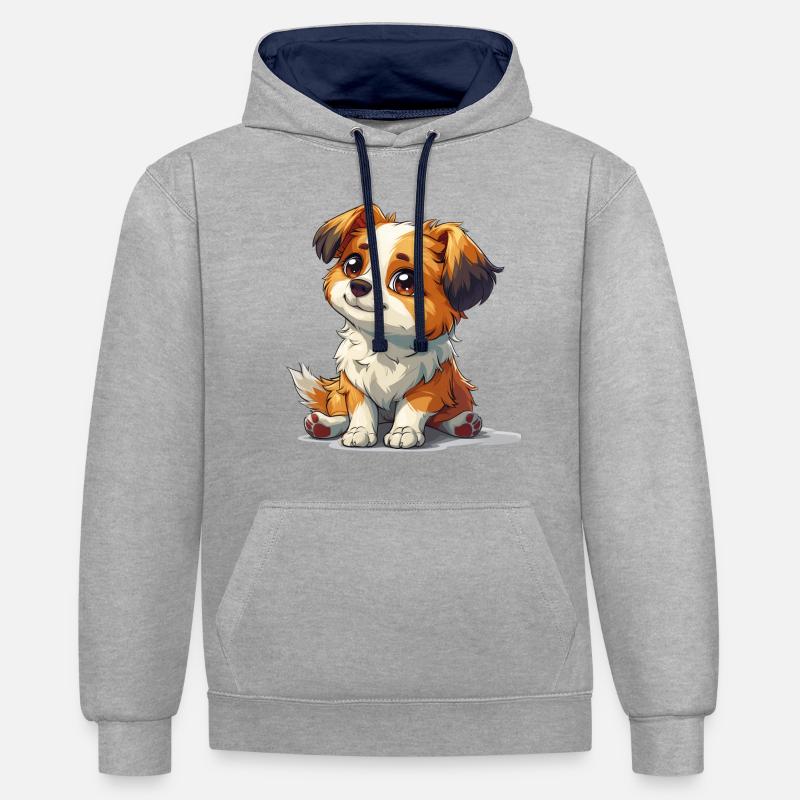 Mignon petit chien - Sweat à capuche contrasté - gris chiné/bleu marine