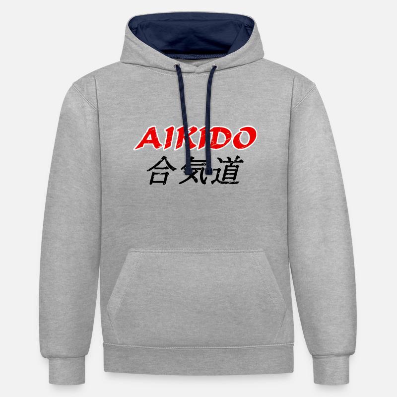 Aïkido - Sweat à capuche contrasté - gris chiné/bleu marine