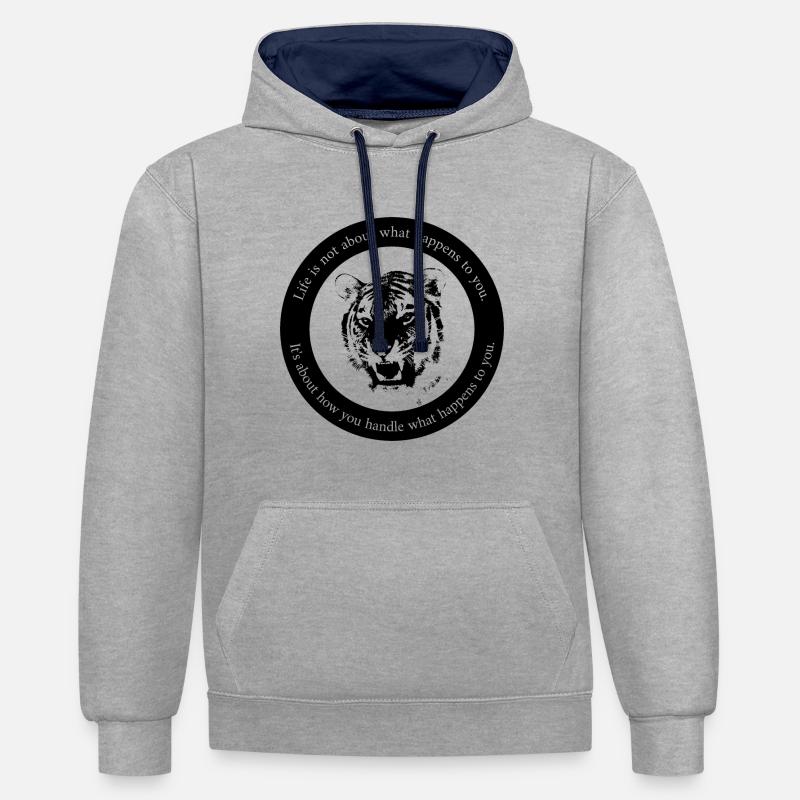 Inspirant dire Tiger Motivation Mindset - Sweat à capuche contrasté - gris chiné/bleu marine