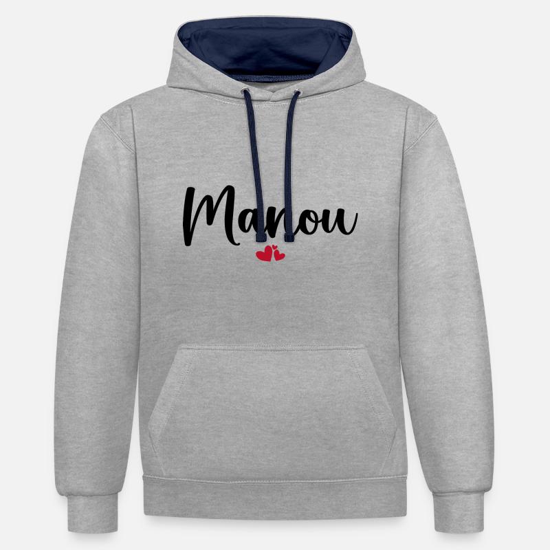 Manou - Sweat à capuche contrasté - gris chiné/bleu marine