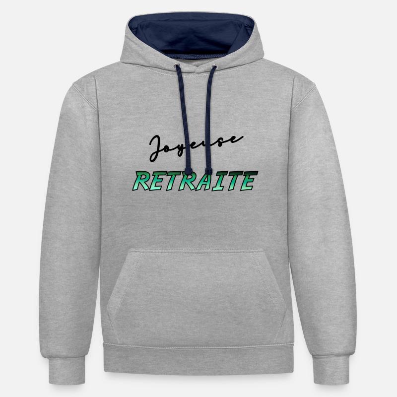 RETRAITE. BONNE RETRAITE. JOYEUSE RETRAITE - Sweat à capuche contrasté - gris chiné/bleu marine