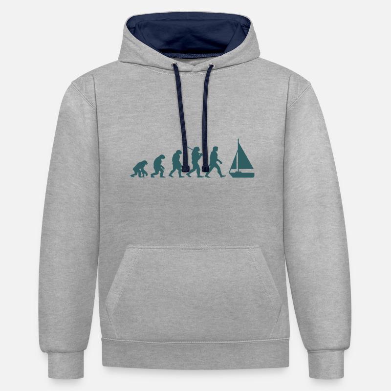 Evolution Segelboot Boot - Kontrast-Hoodie - Grau meliert/Navy