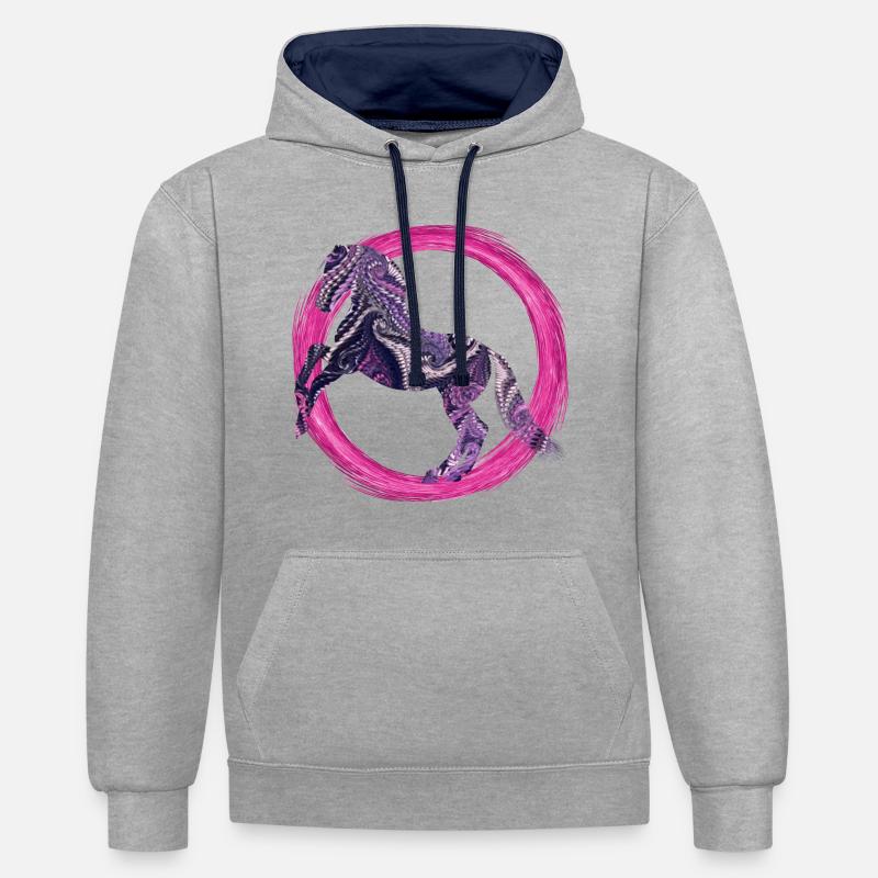 cheval e 75 - Sweat à capuche contrasté - gris chiné/bleu marine