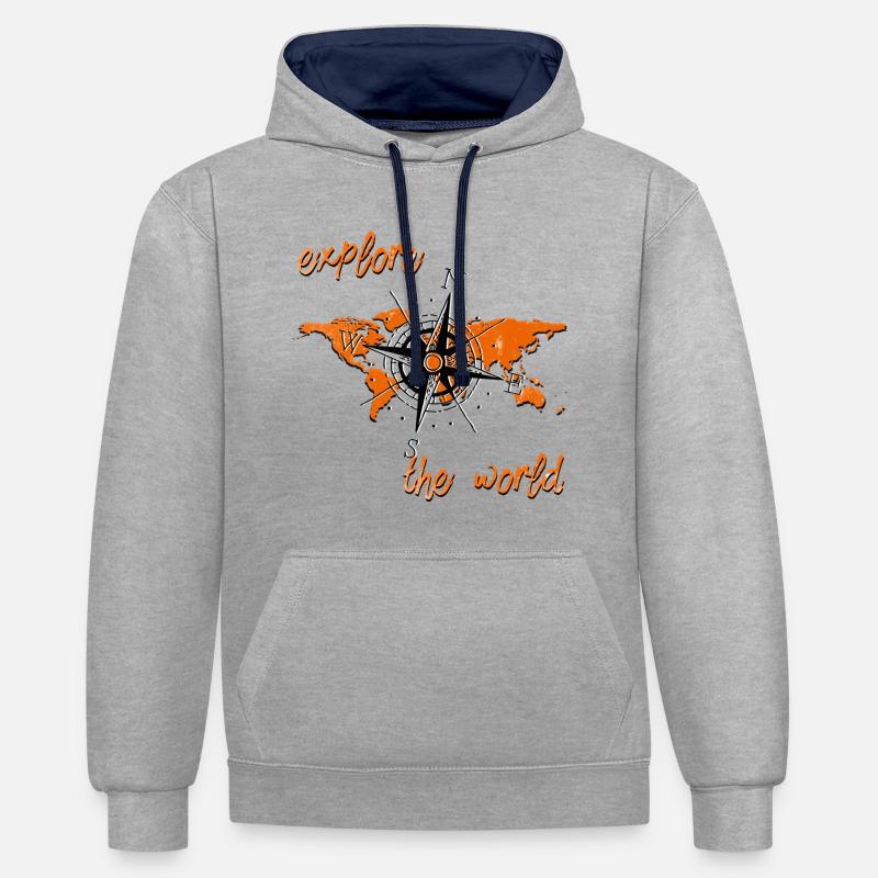 Explore orange - Sweat à capuche contrasté - gris chiné/bleu marine