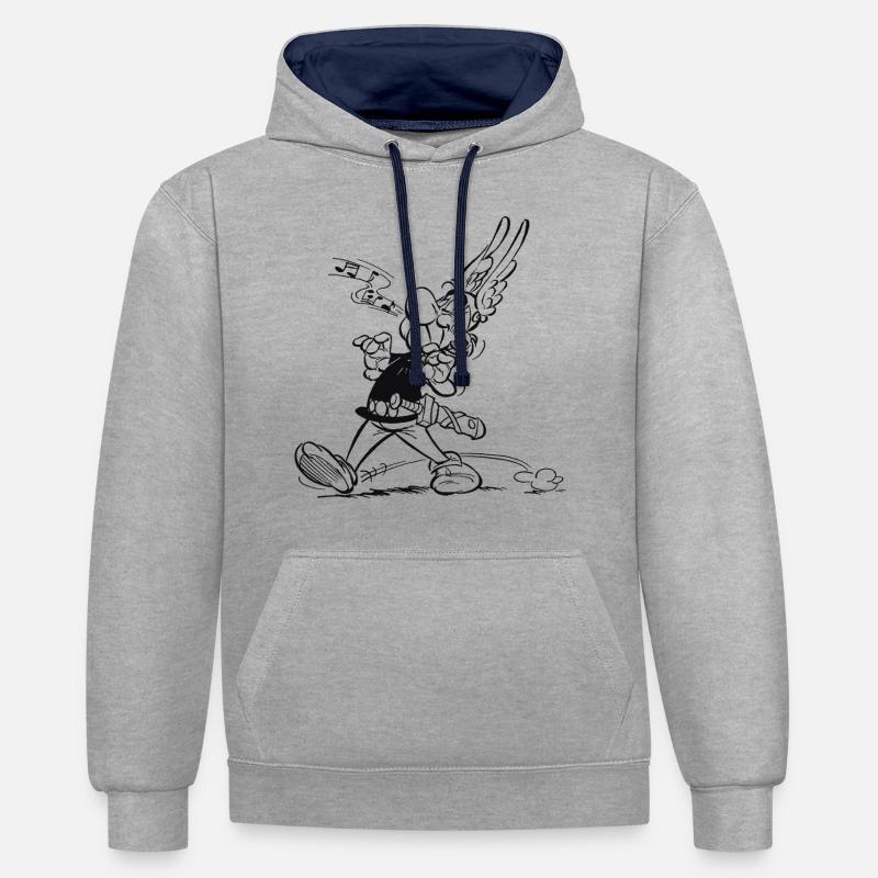Asterix & Obelix - Asterix sifflant - Sweat à capuche contrasté - gris chiné/bleu marine
