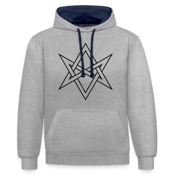 Unicursal hexagram symbole magique mysticisme occulte - Sweat à capuche contrasté - gris chiné/bleu marine - Devant - Liana (172cm) & Jaron (178cm)
