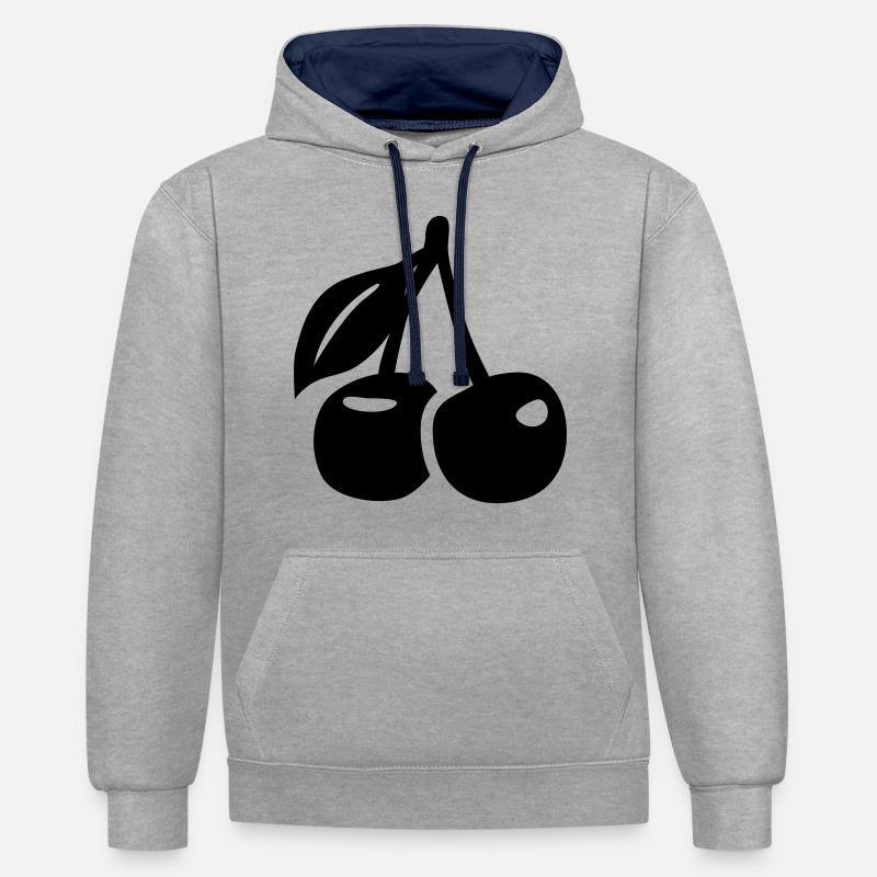 Symbole des cerises - Sweat à capuche contrasté - gris chiné/bleu marine