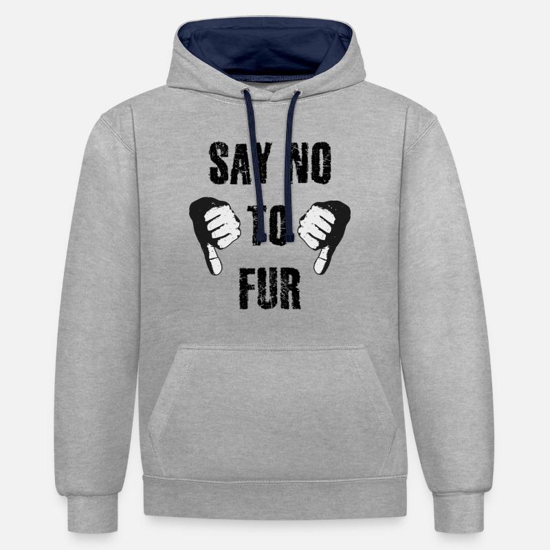 Dites non à la fourrure - Sweat à capuche contrasté - gris chiné/bleu marine