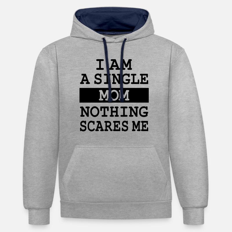Je suis une mère célibataire - Sweat à capuche contrasté - gris chiné/bleu marine