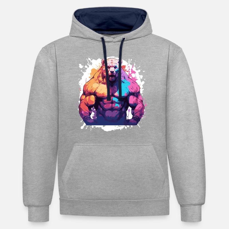 Grizzly Bear Muscles Musculation - Sweat à capuche contrasté - gris chiné/bleu marine