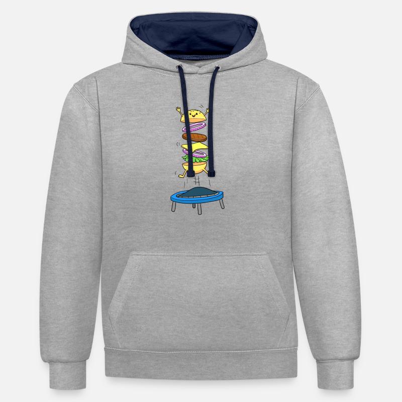 Burger Hamburger Cheeseburger Saut d'obstacles - Sweat à capuche contrasté - gris chiné/bleu marine