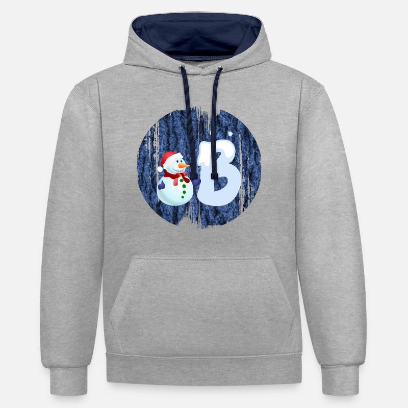 bonhomme de neige b - Sweat à capuche contrasté - gris chiné/bleu marine