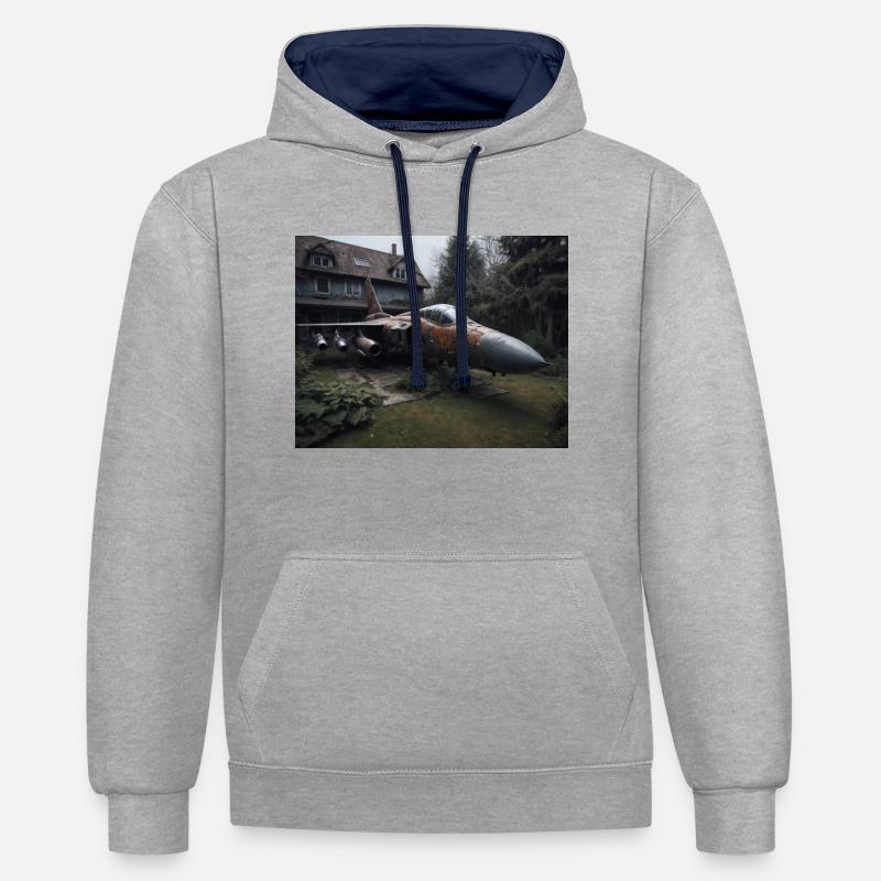 Le guerrier oublié - Sweat à capuche contrasté - gris chiné/bleu marine