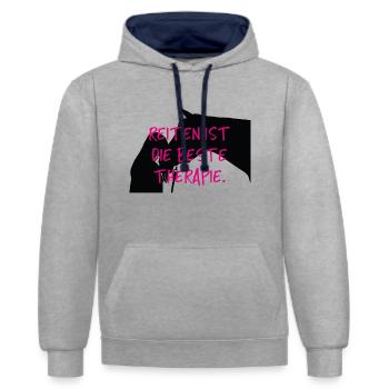 Pferd Pferde Reiten Reiterin Reitsport Geschenk - Kontrast-Hoodie - Grau meliert/Navy - Vorne - Liana (172cm) & Jaron (178cm)