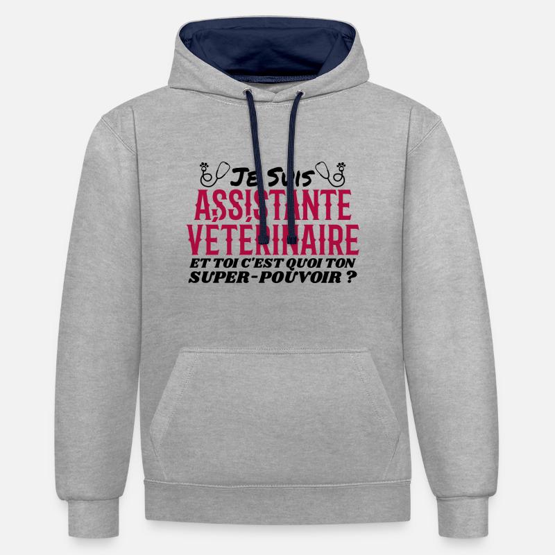 Assistent | Tierarzt | Geschenk | Superkraft - Kontrast-Hoodie - Grau meliert/Navy