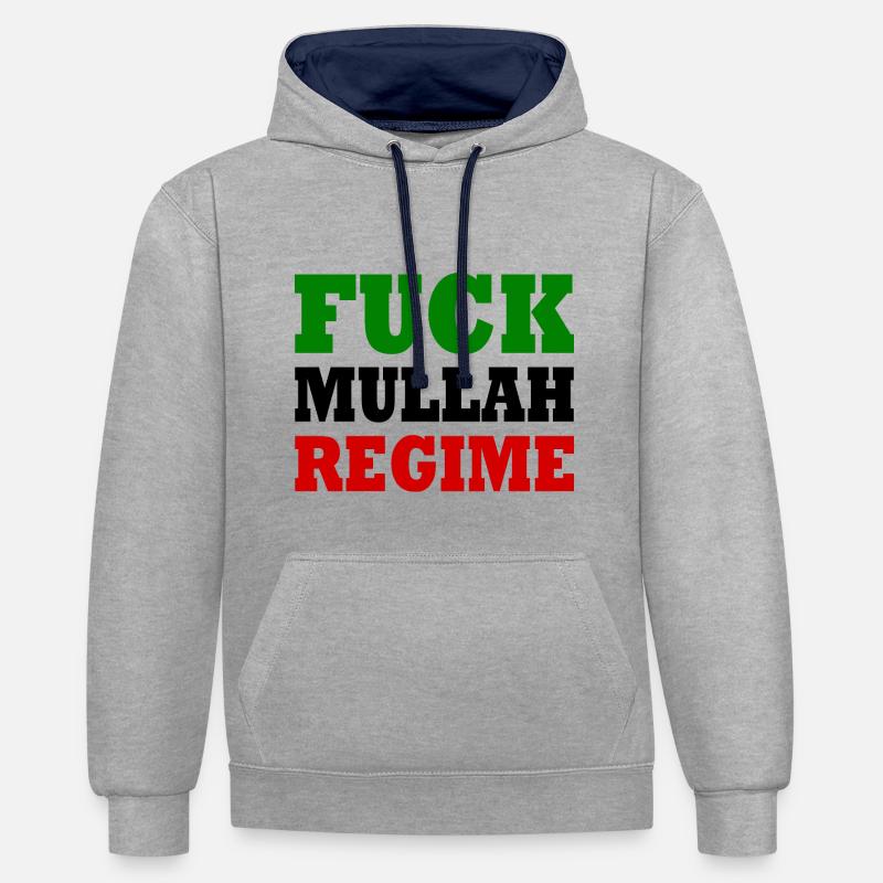 Fuck mullah regime iran - Sweat à capuche contrasté - gris chiné/bleu marine