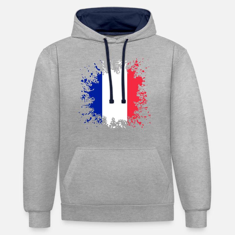 drapeau tricolore - Felpa con cappuccio in contrasto cromatico - grigio melange/navy