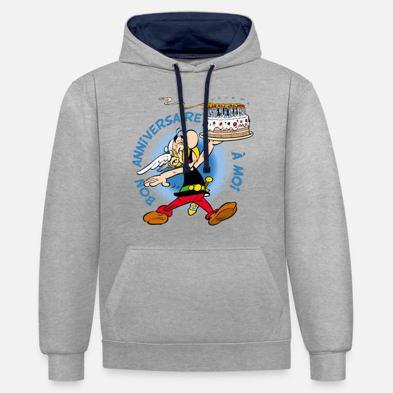 Astérix y Obélix Astérix Diseño de Tarta de Cumpleaños - Sudadera con capucha contraste - gris jaspeado/azul marino