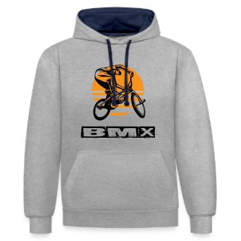 BMX - Kontrast-Hoodie - Grau meliert/Navy - Vorne - Liana (172cm) & Jaron (178cm)