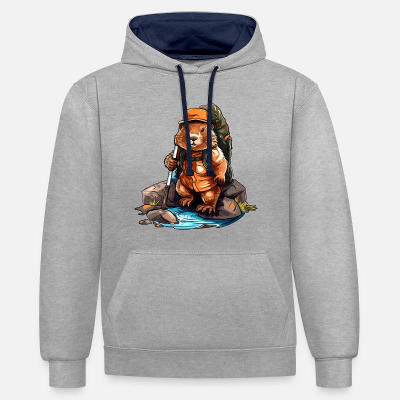 Castor Randonnée / Alpiniste Castor - Sweat à capuche contrasté - gris chiné/bleu marine