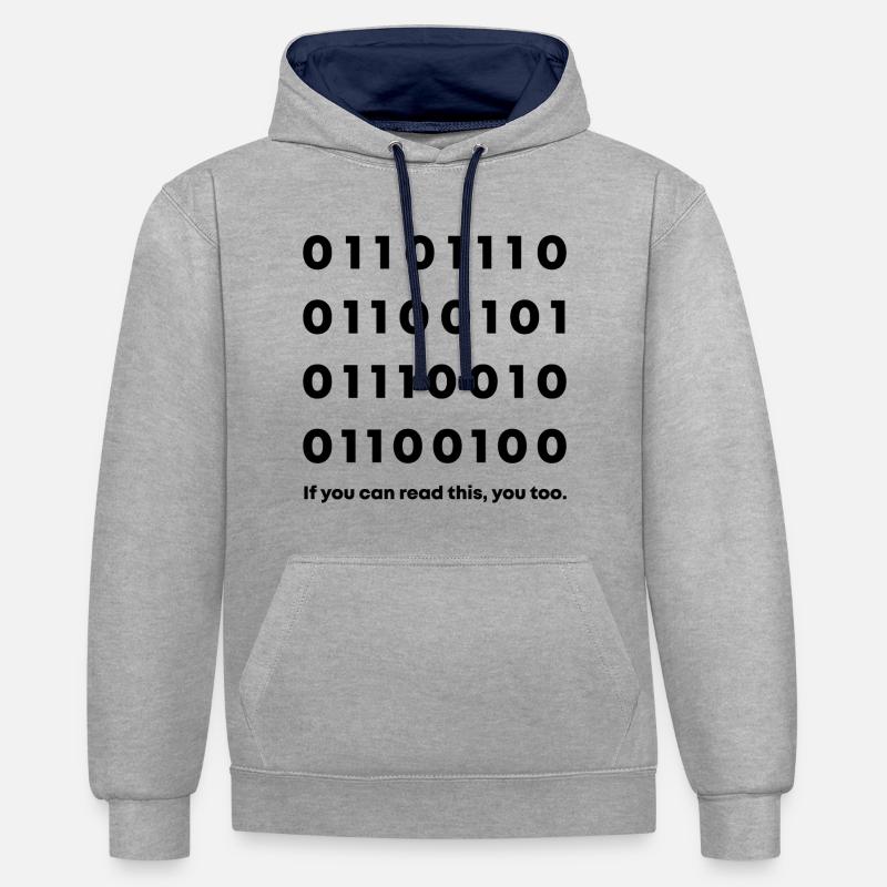 Nerd de code binaire - Sweat à capuche contrasté - gris chiné/bleu marine