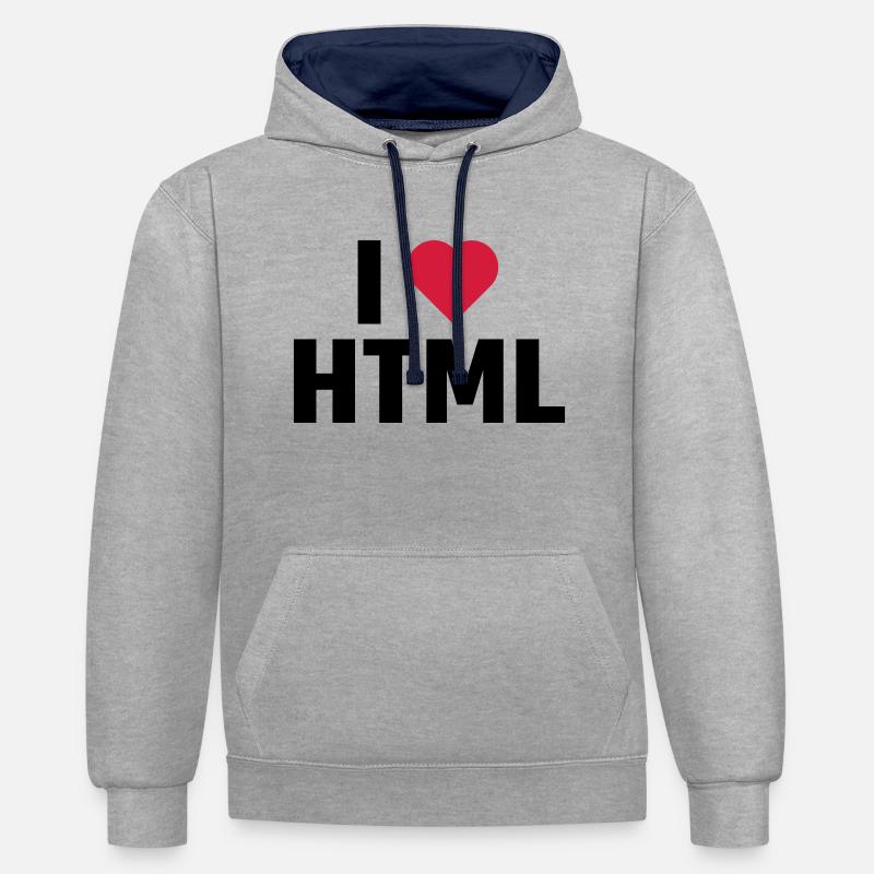 J'aime HTML - Sweat à capuche contrasté - gris chiné/bleu marine