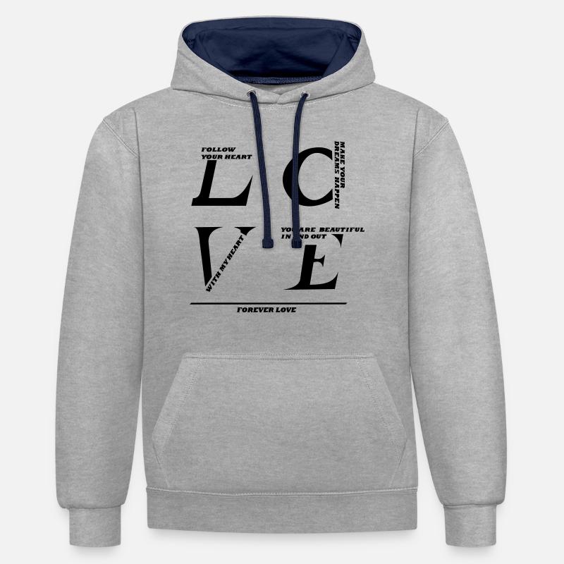 AMOUR - vous-même - Sweat à capuche contrasté - gris chiné/bleu marine