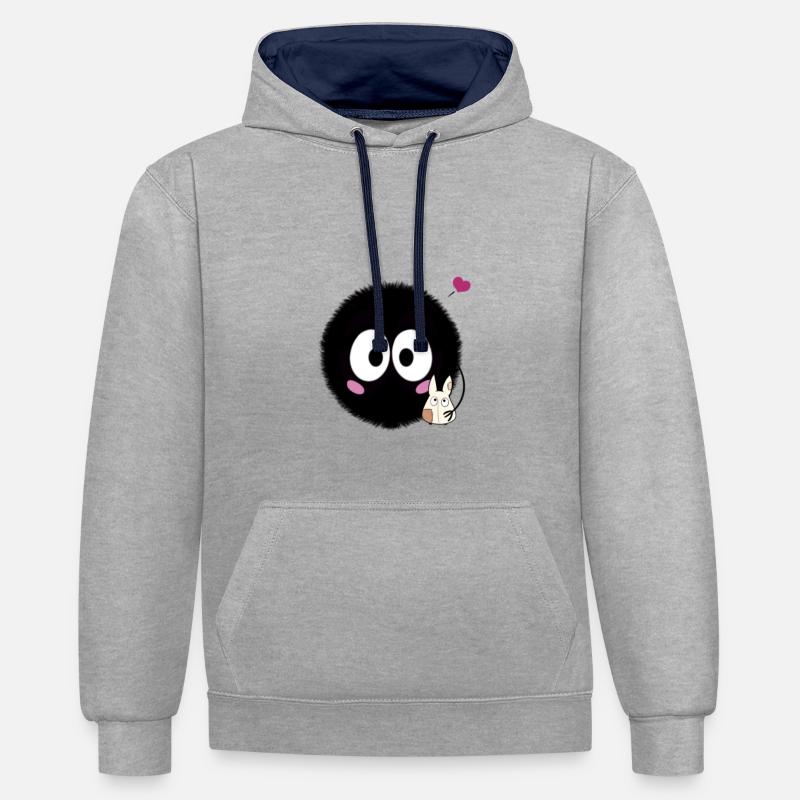 Susuwatari - Sweat à capuche contrasté - gris chiné/bleu marine