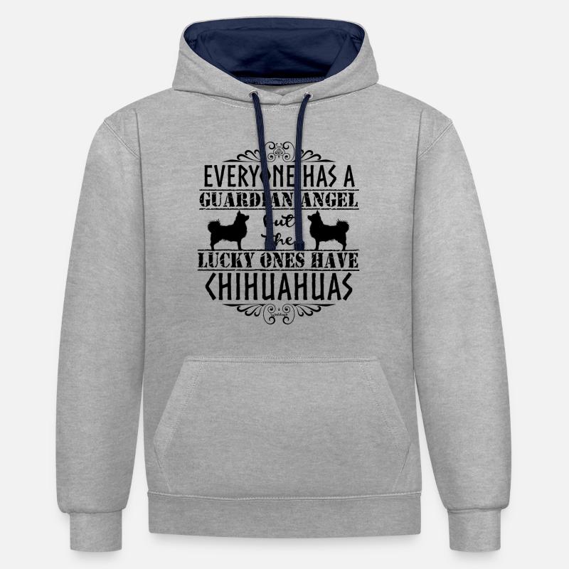 chihuahuaangels2b - Sweat à capuche contrasté - gris chiné/bleu marine