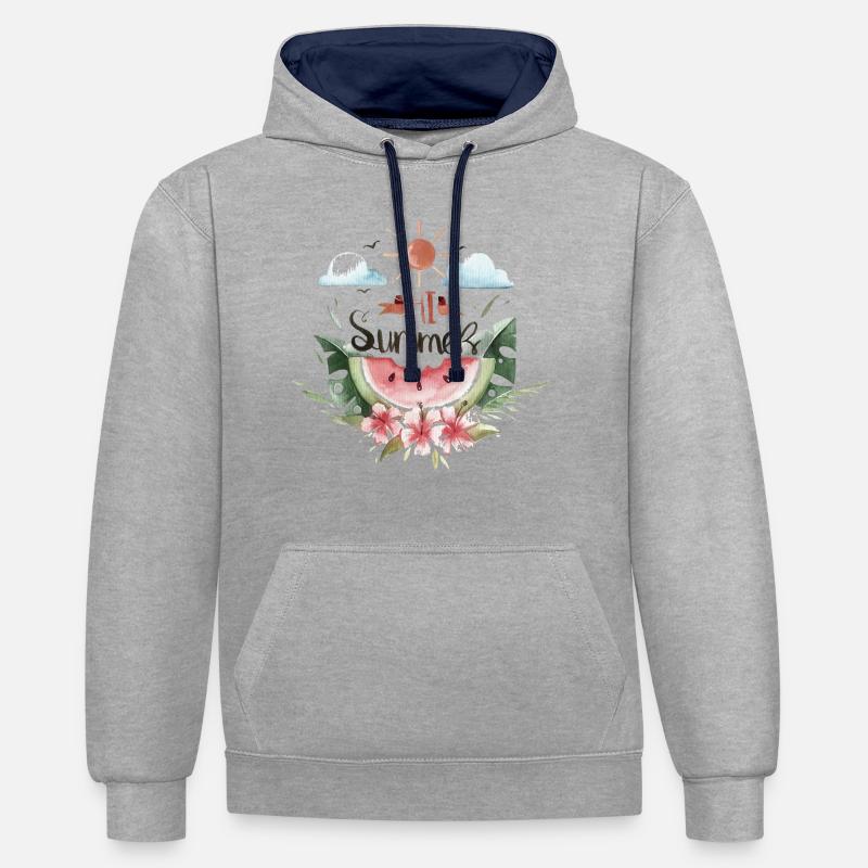 Pastèque d'été - Sweat à capuche contrasté - gris chiné/bleu marine