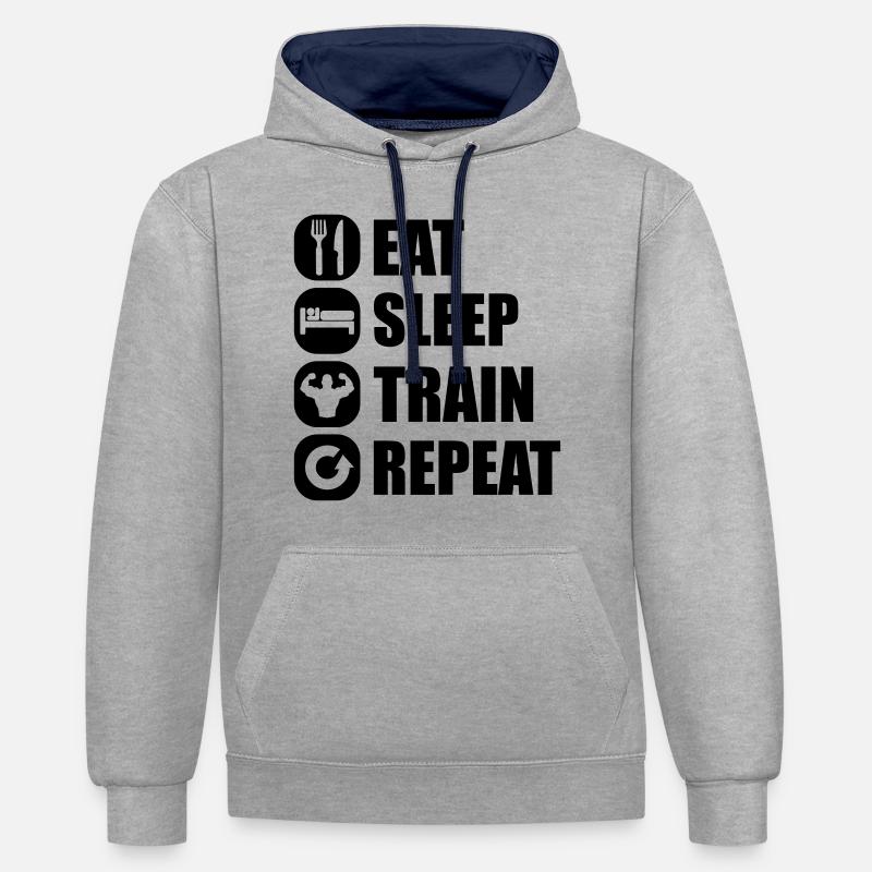 eat_sleep_train_repeat_8_1f - Sweat à capuche contrasté - gris chiné/bleu marine
