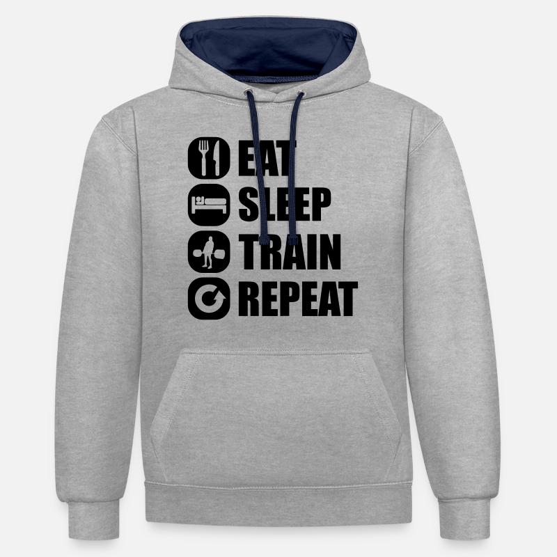 eat_sleep_train_repeat_9_1f - Sweat à capuche contrasté - gris chiné/bleu marine