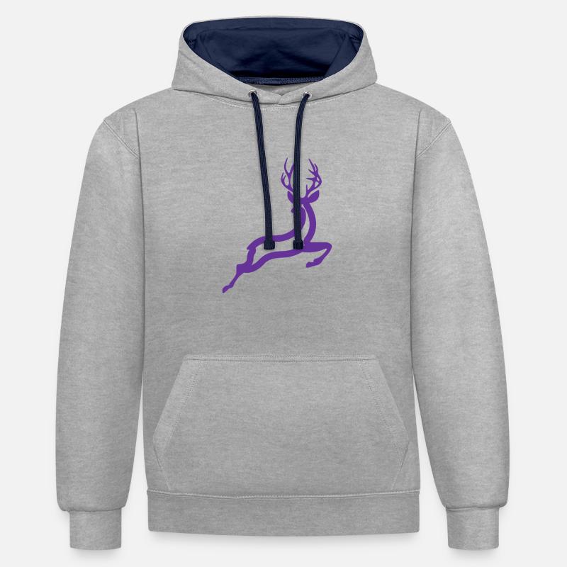 Cerf - Sweat à capuche contrasté - gris chiné/bleu marine