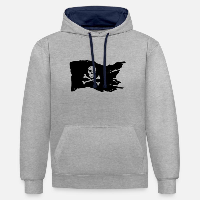 drapeau pirate - Sweat à capuche contrasté - gris chiné/bleu marine