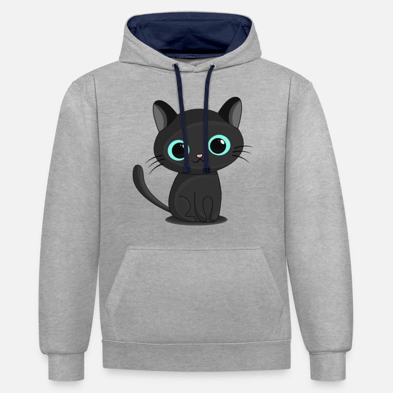 Kitty a l’air mignon - Sweat à capuche contrasté - gris chiné/bleu marine