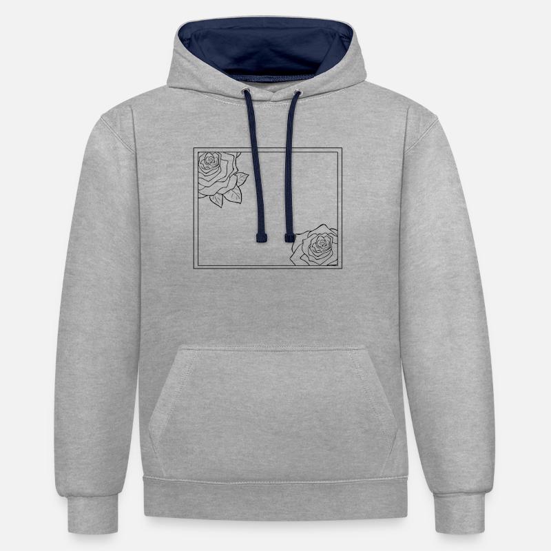 Rectangular frame with roses - Contrast hoodie - heather grey/navy