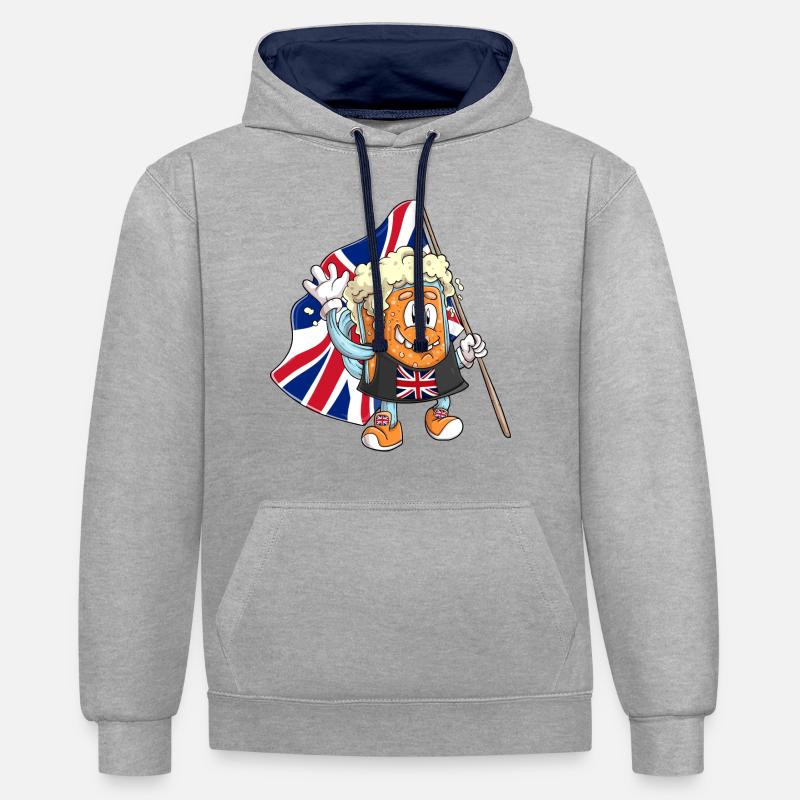 Fan de bière d’Angleterre - Sweat à capuche contrasté - gris chiné/bleu marine