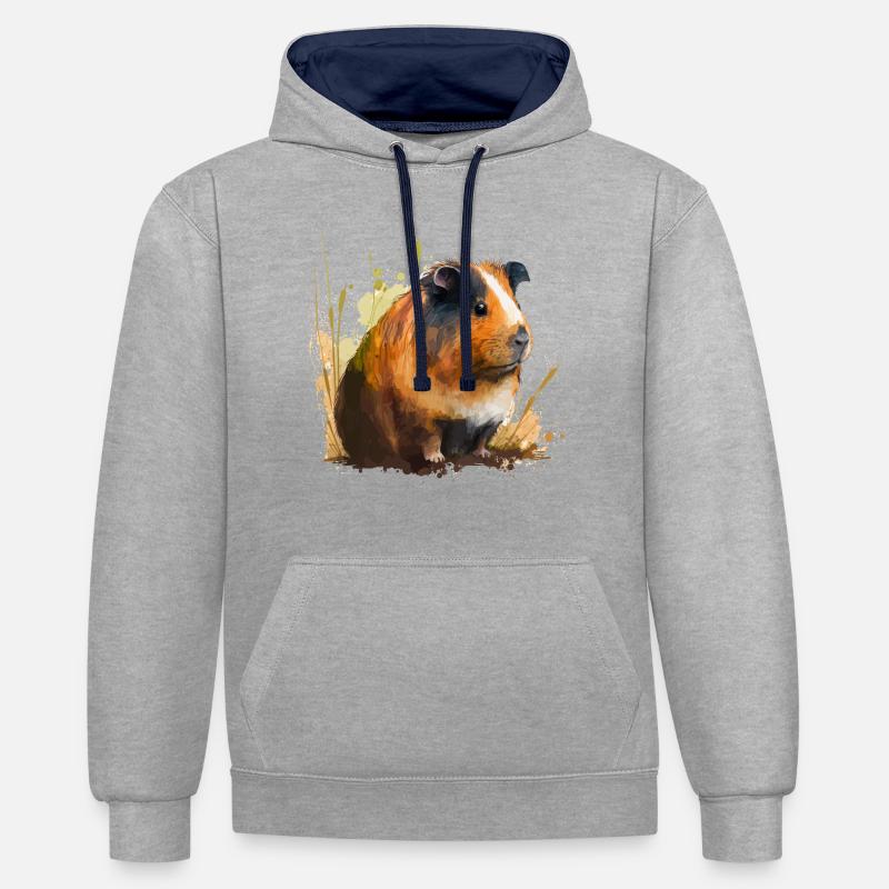 Cochon d’Inde Piggy - Sweat à capuche contrasté - gris chiné/bleu marine