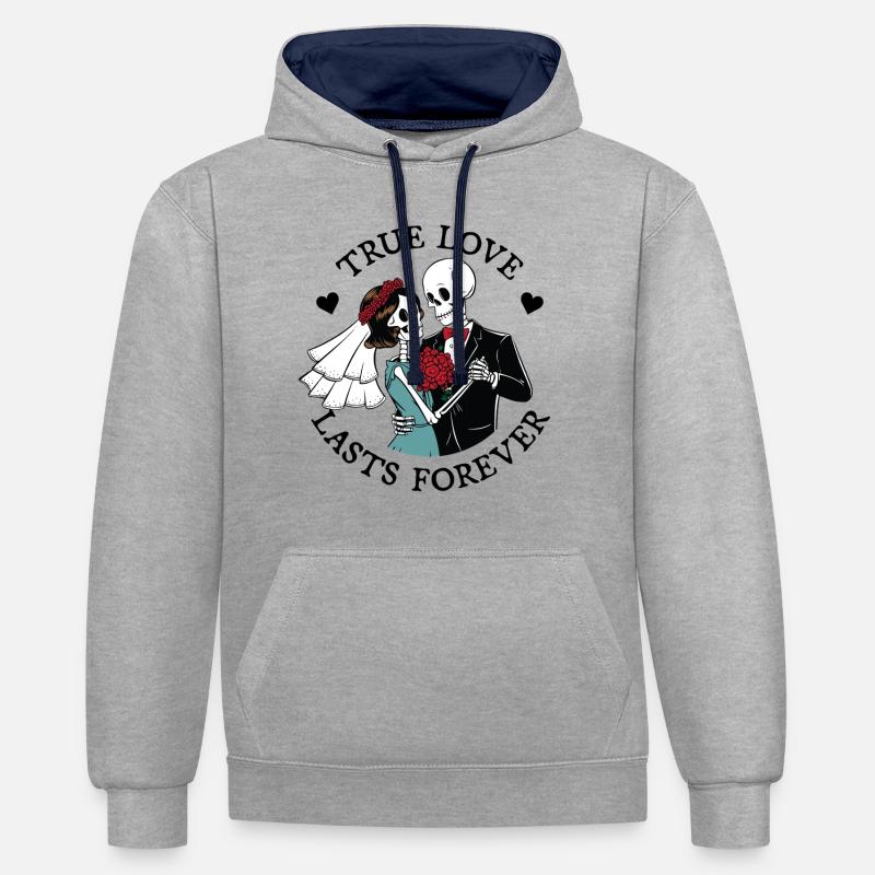 L’amour véritable dure éternellement - Sweat à capuche contrasté - gris chiné/bleu marine