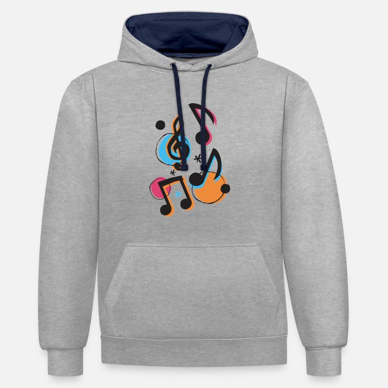 Notes de musique | Par Clare - Sweat à capuche contrasté - gris chiné/bleu marine