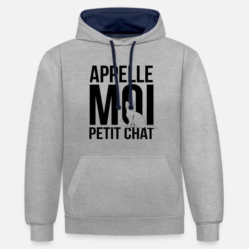 APPELLE MOI PETIT CHAT - Sweat à capuche contrasté - gris chiné/bleu marine