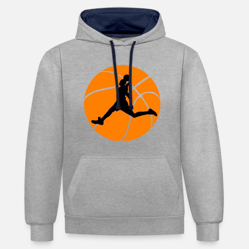Idée cadeau basket - 14 SO - Sweat à capuche contrasté - gris chiné/bleu marine