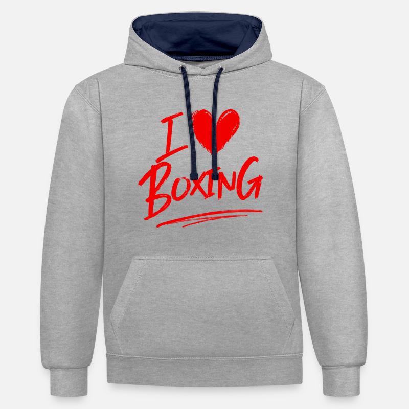 J’adore la boxe - Sweat à capuche contrasté - gris chiné/bleu marine