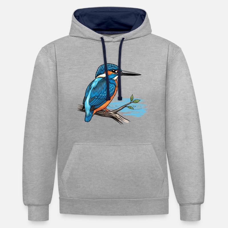 Martin-pêcheur Alcedo Atthis - Sweat à capuche contrasté - gris chiné/bleu marine