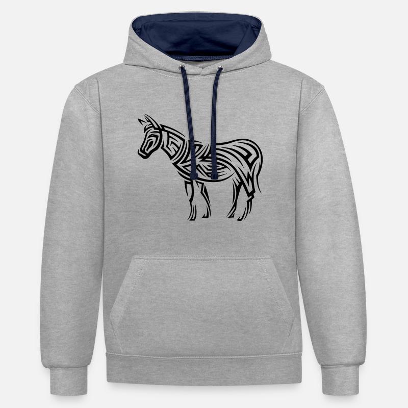 Tatouage tribal d’âne - Sweat à capuche contrasté - gris chiné/bleu marine