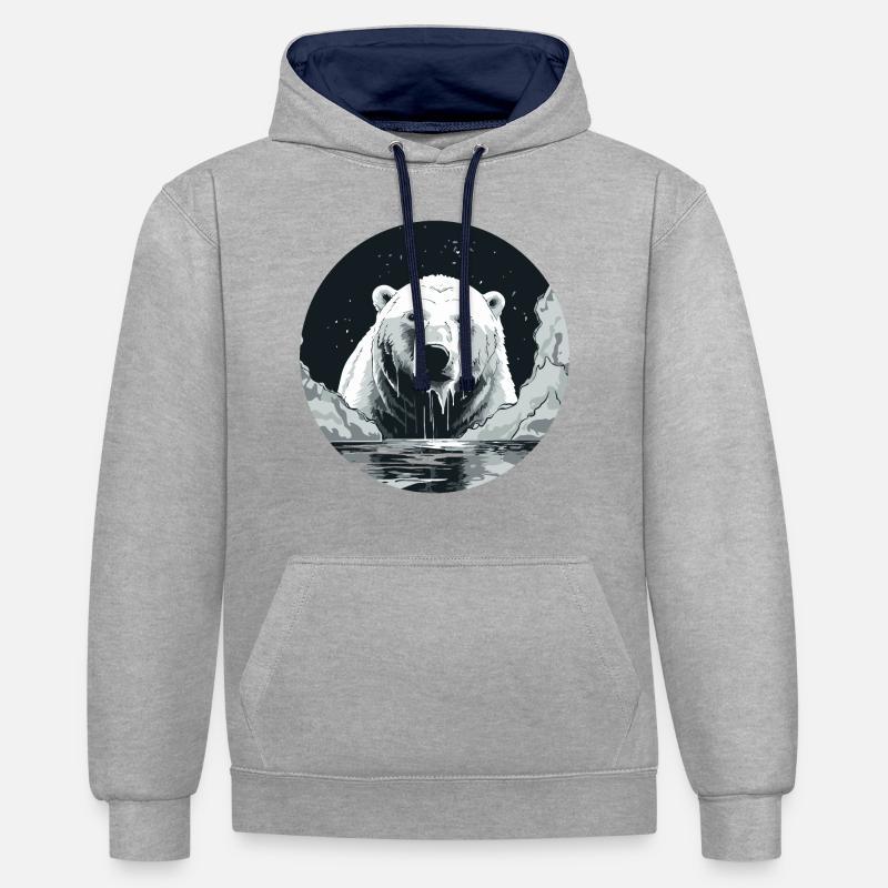 Ours blanc - Sweat à capuche contrasté - gris chiné/bleu marine