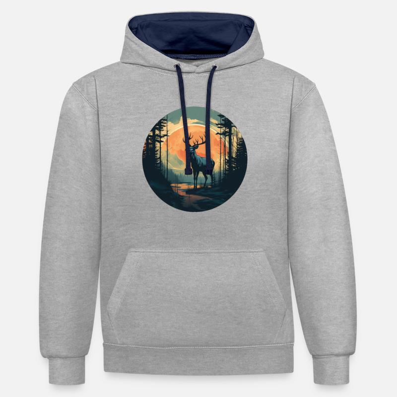 Cerf - Sweat à capuche contrasté - gris chiné/bleu marine