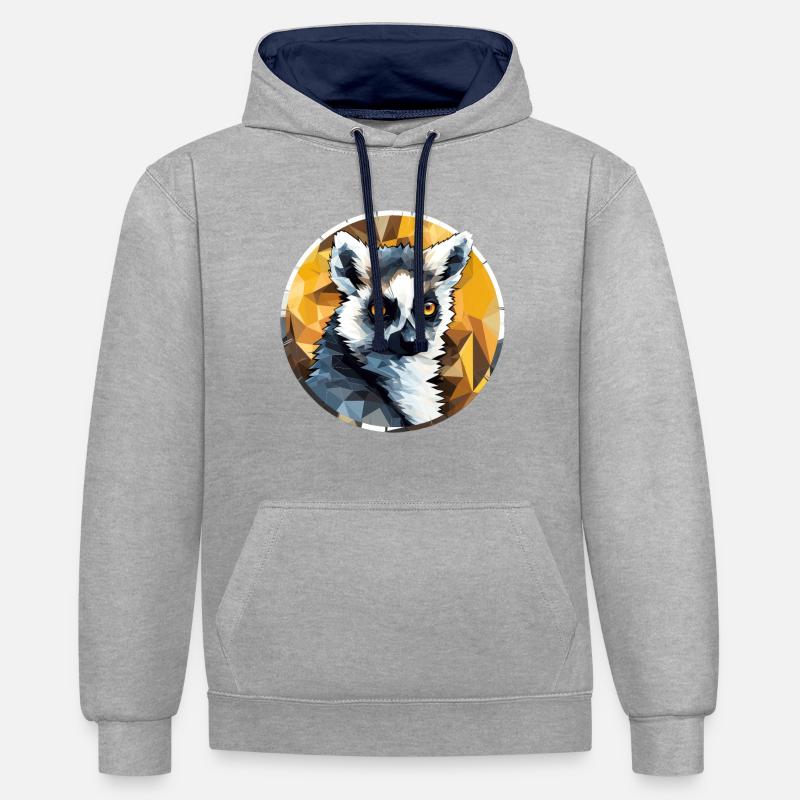 Lémurien - Sweat à capuche contrasté - gris chiné/bleu marine