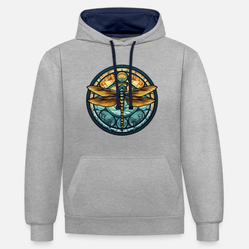 Libellule - Sweat à capuche contrasté - gris chiné/bleu marine